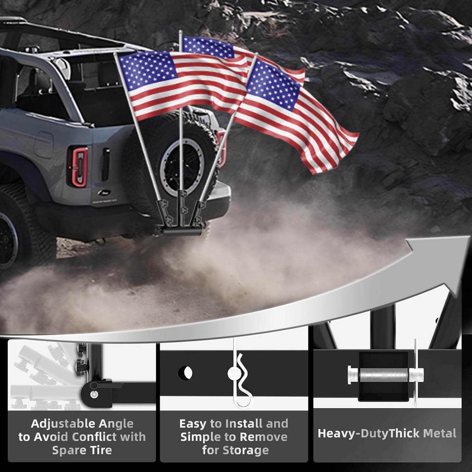 Flag Pole for Truck – 90° Adjustable Hitch Flag Pole Holder, Triple Receiver Hitch Flag Pole Mount Kit, Camper Flag Pole Mount for RV, Trailer, Jeep Flag Holder with Rust-Resistant Metal Design