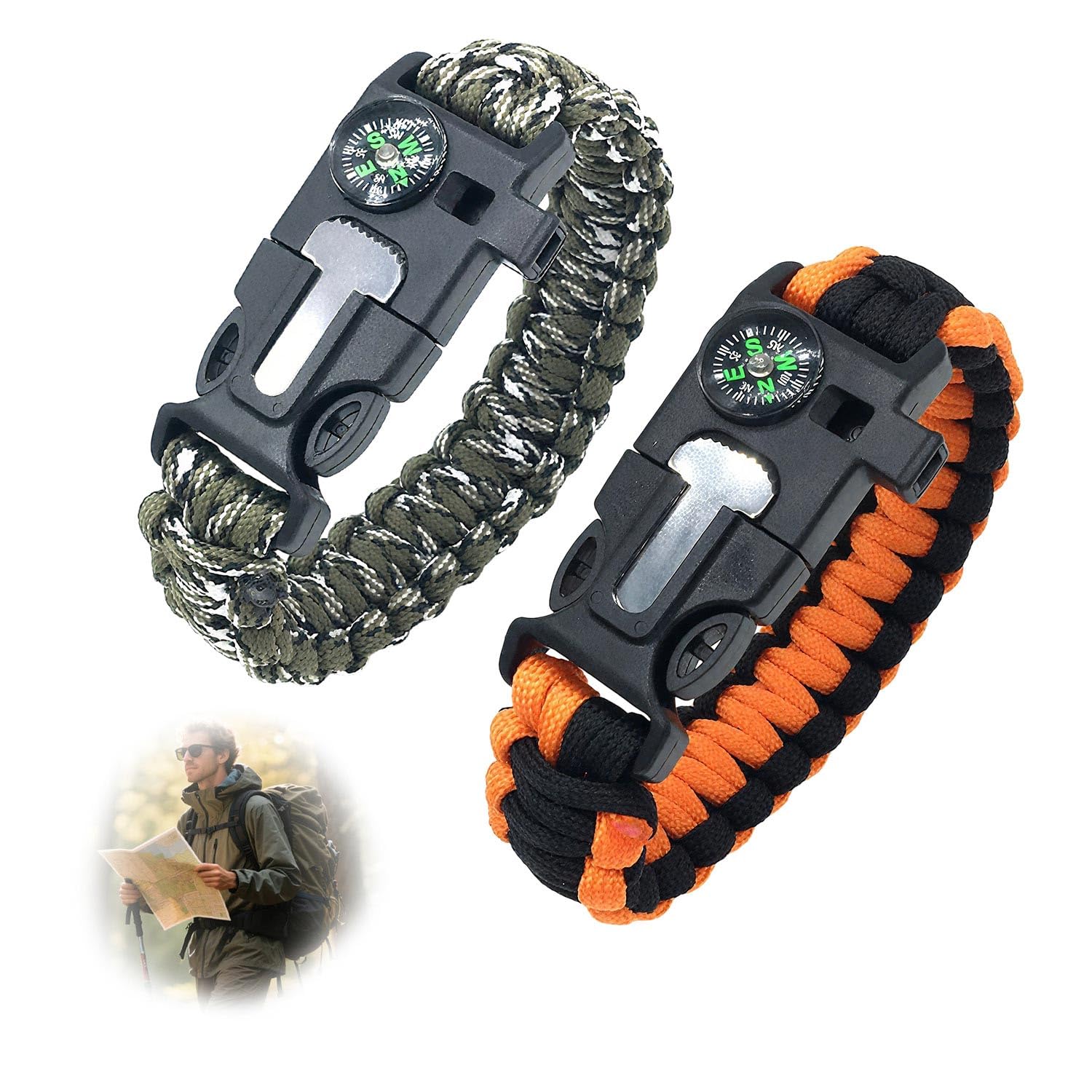 Survival Armband mit Kompass & Feuerstarter