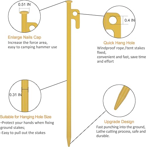 Vista 17 de Paquete de 8 estacas de tienda de campaña resistentes de 12 pulgadas de acero para acampar irrompibles e inflexibles Naranja