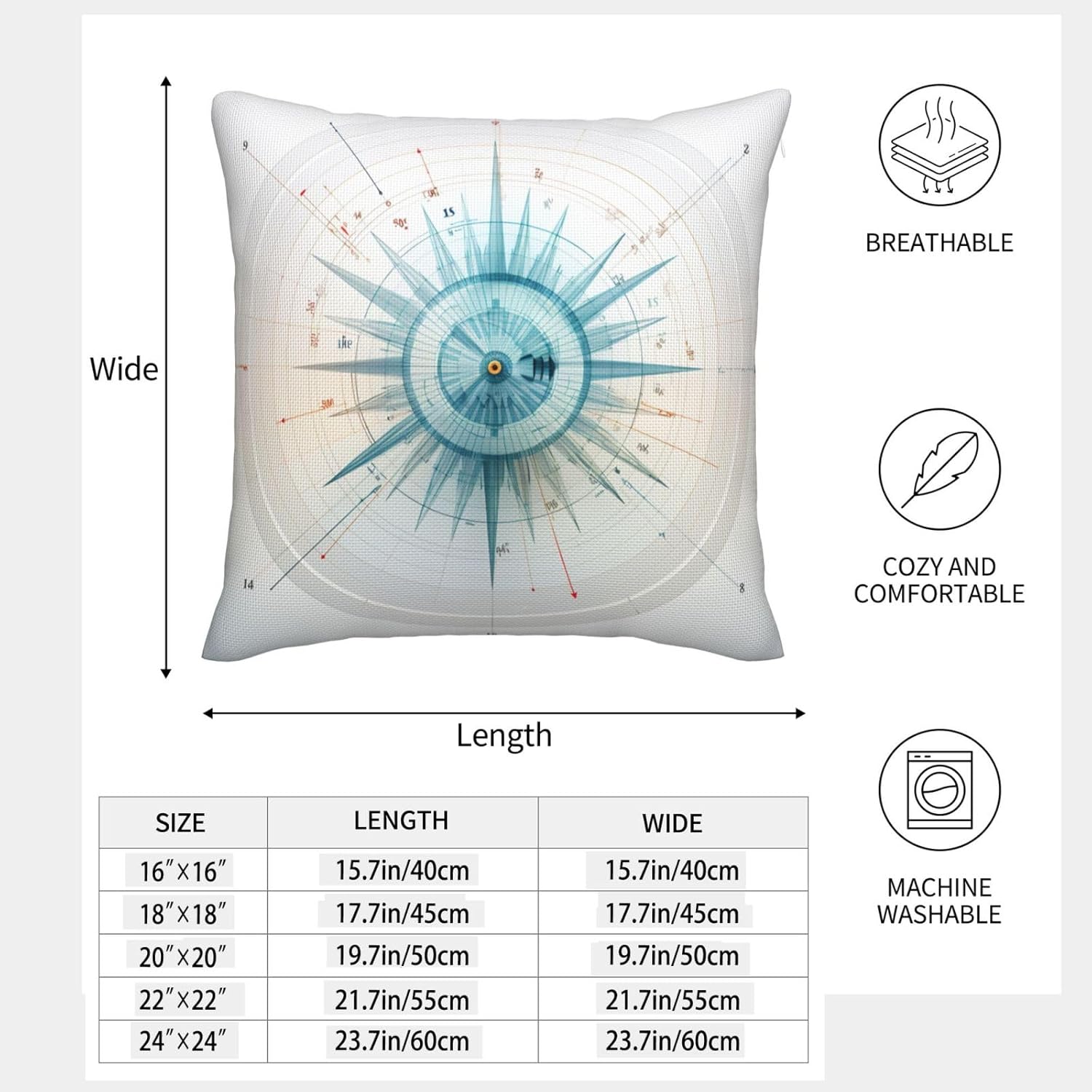 Compass Imitation Linen Pillowcase -2 Sets, Fashionable Home Decoration, Used for Sofas, Gardens, beds