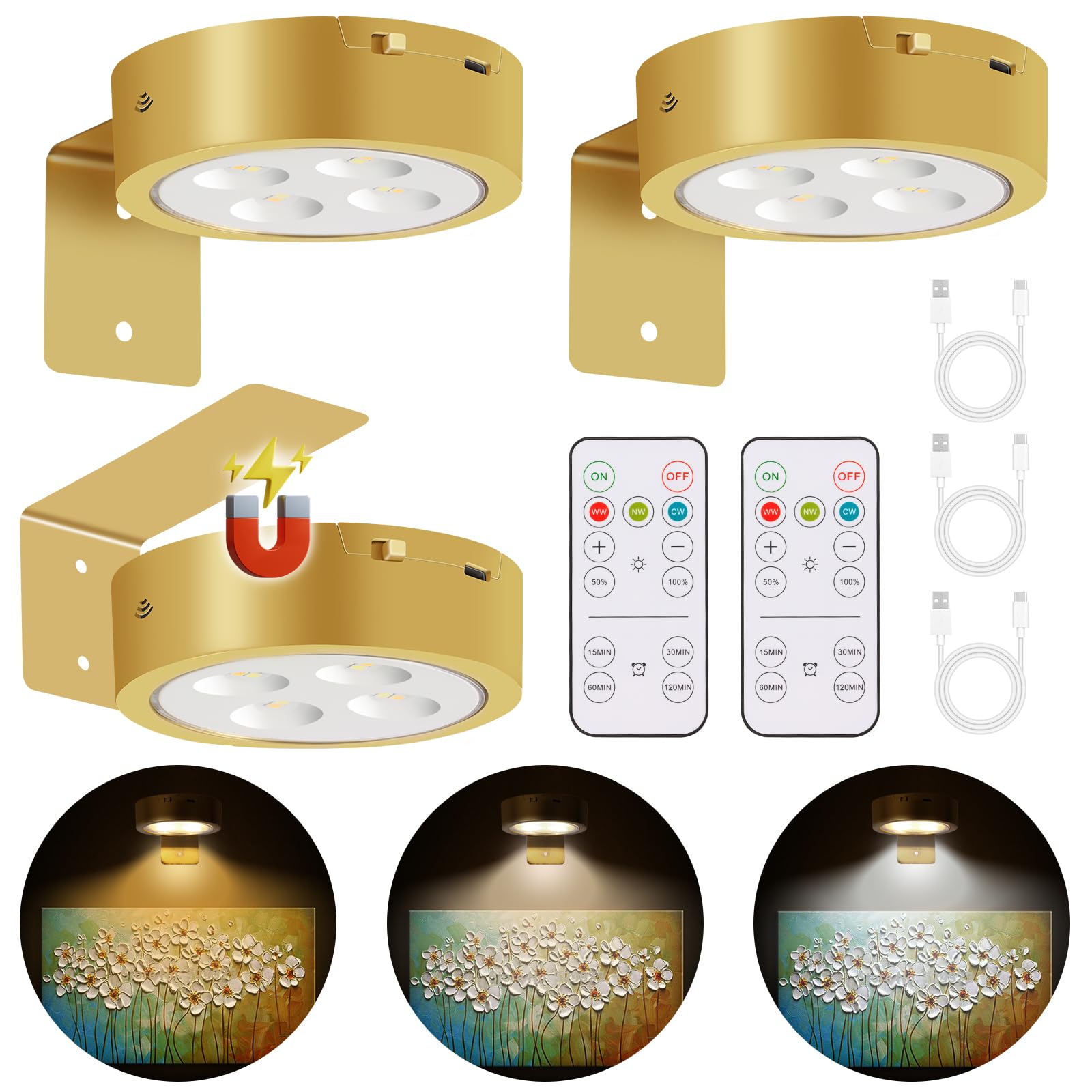 MIOBLUE Wireless Charging with Remote Control, LED Light spot, dimmable, Rechargeable with 3 Color temperatures