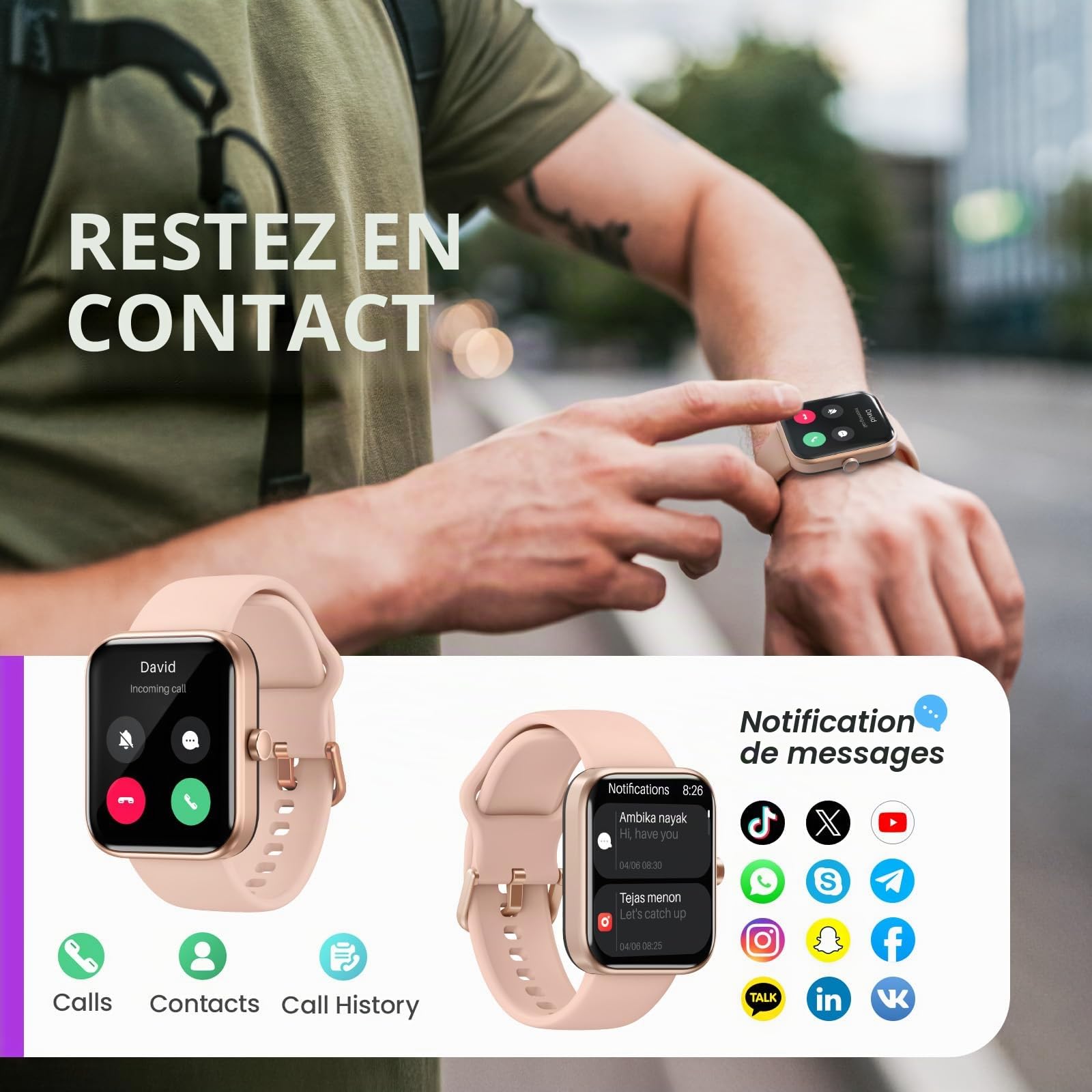 TOZO S3 Montre Connectée Femme Homme avec 1.83” Écran Smartwatch IP68 avec Multiples Fonctions de Santé et Vie 100+ Modes Sportifs Rose