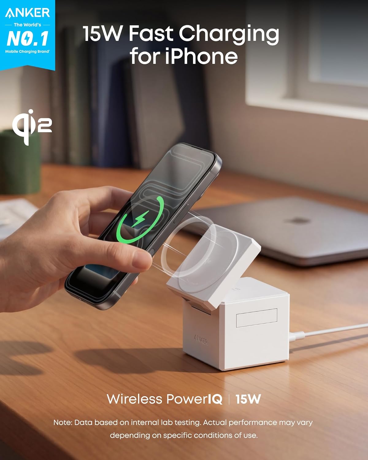 Anker 3-in-1 Cube with Qi2, MagSafe-Compatible Charger, iPhone 17 Wireless Charger, 15W Foldable Fast Charging Stand, for iPhone 17/16 / 15/14, Apple Watch, AirPods (40W USB-C Charger Included) - Image 2