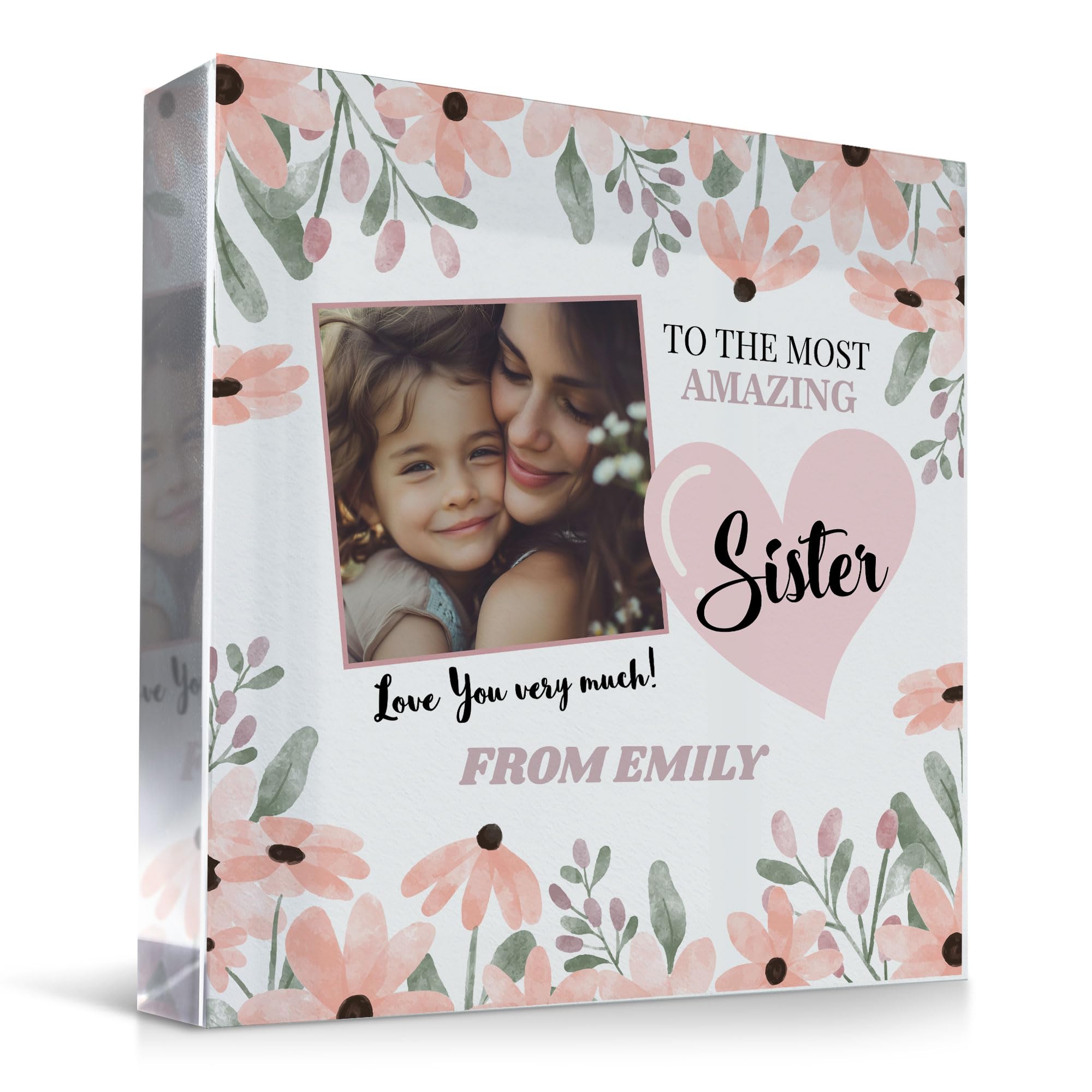 RED OCEAN Sister Gifts, Sister Birthday Gifts, Gift for Sister from Brother, Personalised Photo Plaque, Sister Birthday Gifts for Women, Thank You Gifts, Best Friend Keepsake