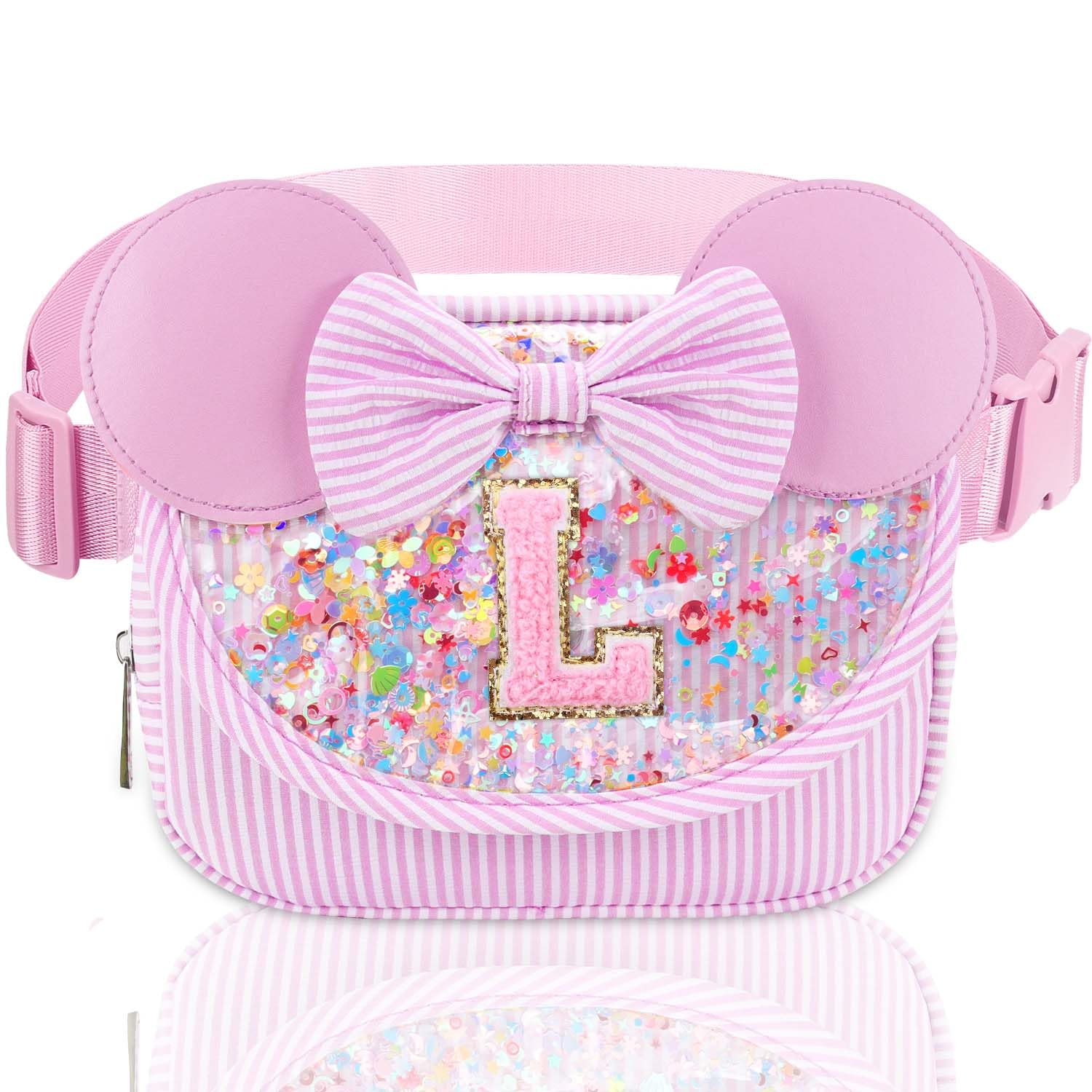 Initial Fanny Pack for Girls - Belt Bag for Teens Kid Teen Girl Kid Birthday Gift Stripe Pink L