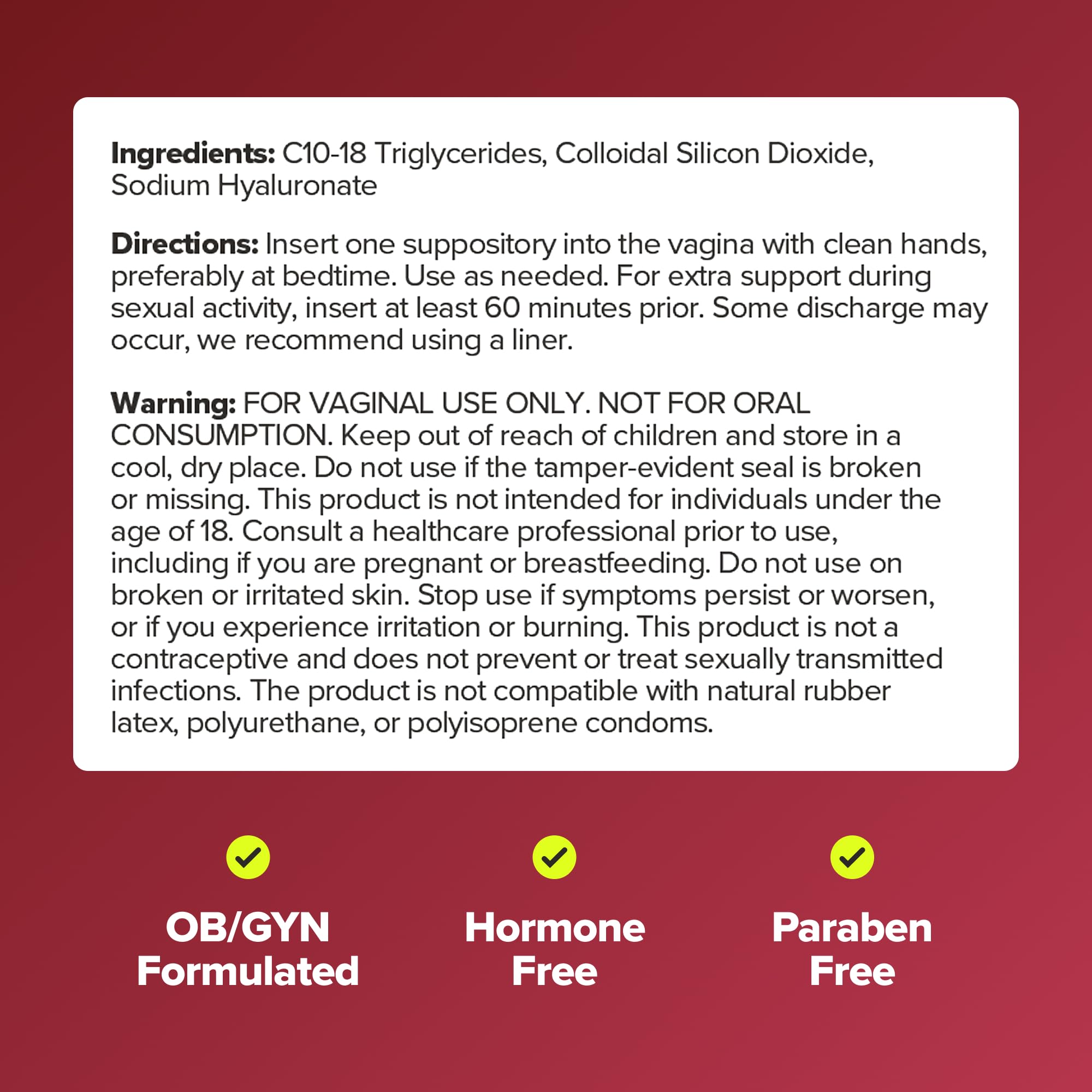 O Positiv URO Vaginal Moisture Hyaluronic Acid Suppository Support Vaginal Hydration, Daily Comfort & Easier Intimacy – 10 Suppositories
