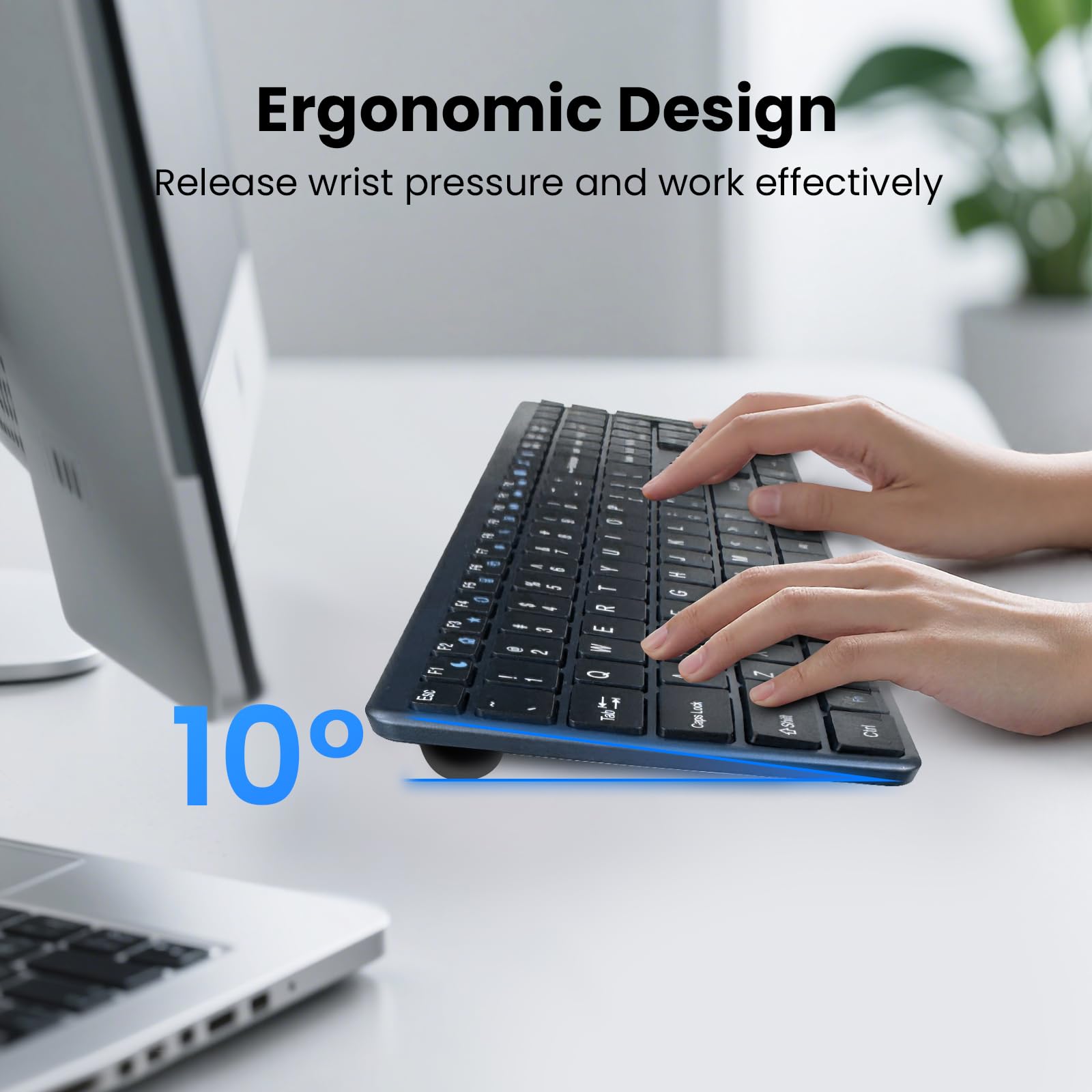 Tastiera wireless 2,4 G ultra sottile e silenziosa, tastiera USB per PC, 19 tasti multimediali, tastierino numerico, plug & play, Ergo senza ritardi, lunga durata della batteria per desktop, laptop