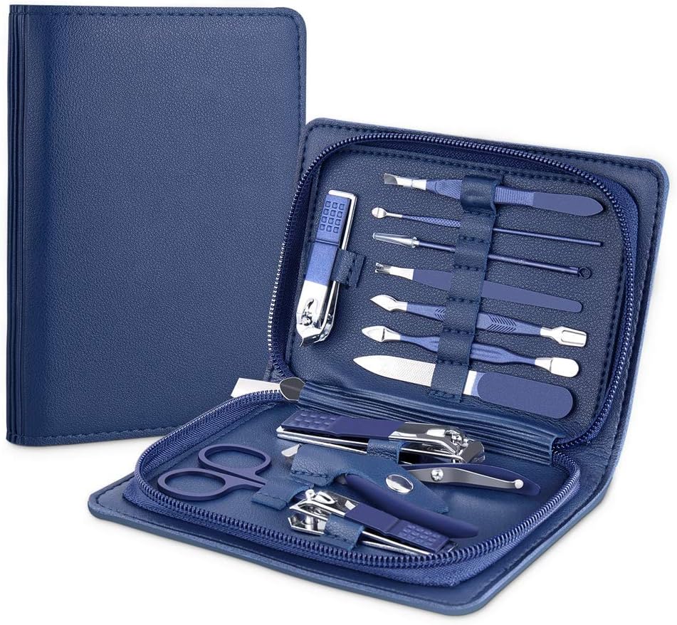 NOSKIN Manicure Set, Pedicure Kit, Nail Clippers, Professional Grooming Kit, Nail Tools 12 in 1 with Luxurious Travel Case for Men and Women