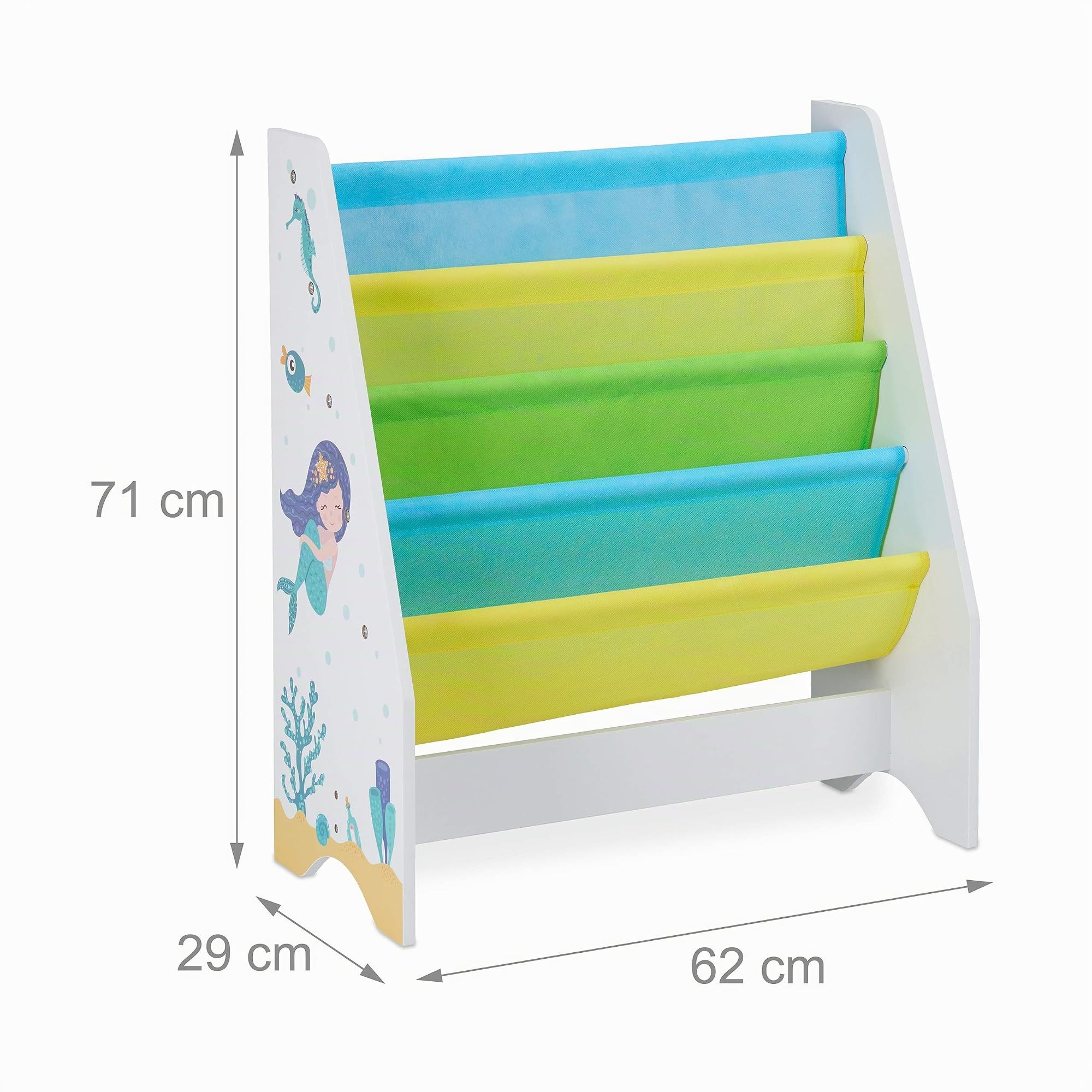 Relaxdays Scaffale Libreria Bambini, 4 Scomparti,Immagini di una Sirena, Bimbi, Dimensioni HLP: 71x62x29 cm, Colorato