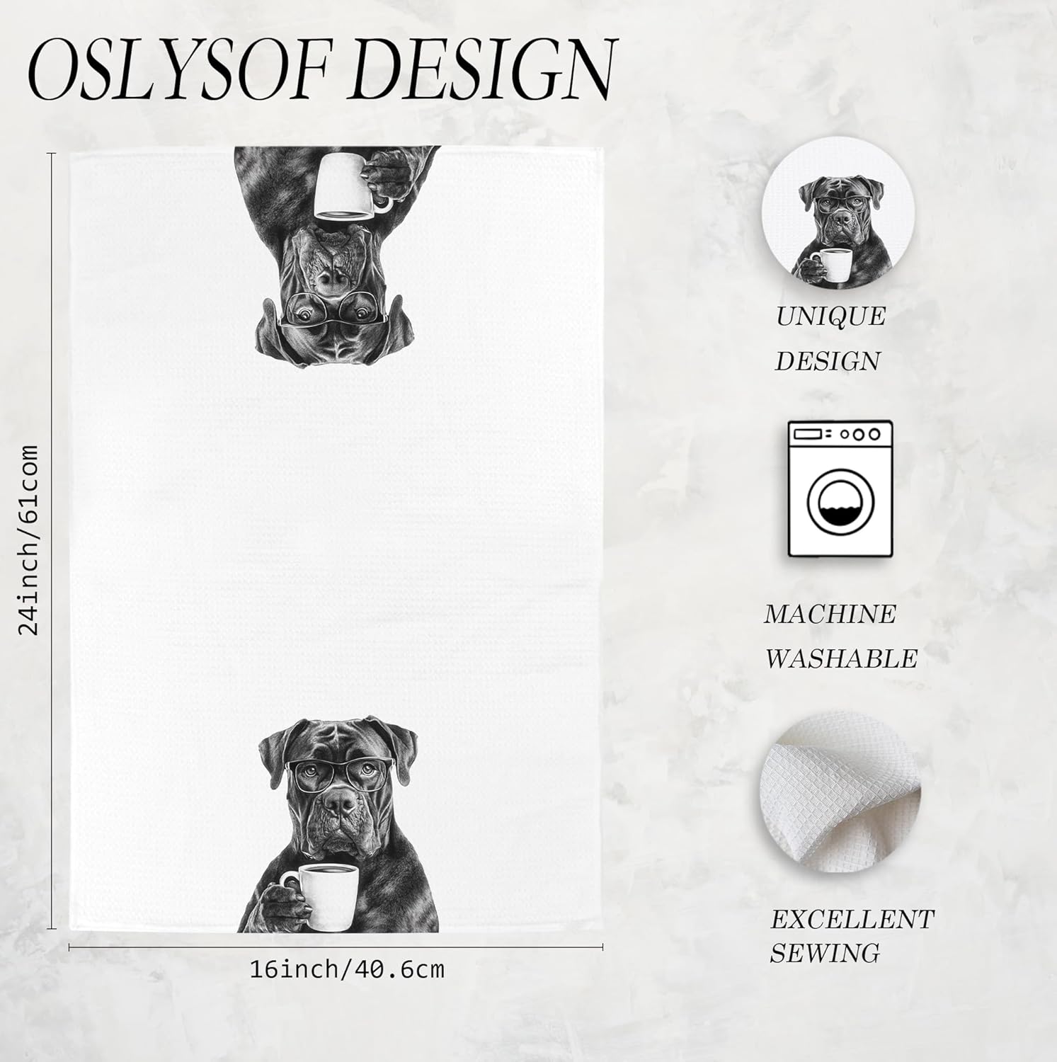 Funny Cane Corso Kitchen Towels, Cane Corso Gifts Dish Tea Towels, Black and White Dog Lovers Owner Gifts Hand Towel for Kitchen, Coffee Bar Station Decor, 16x24 Inch - Image 7