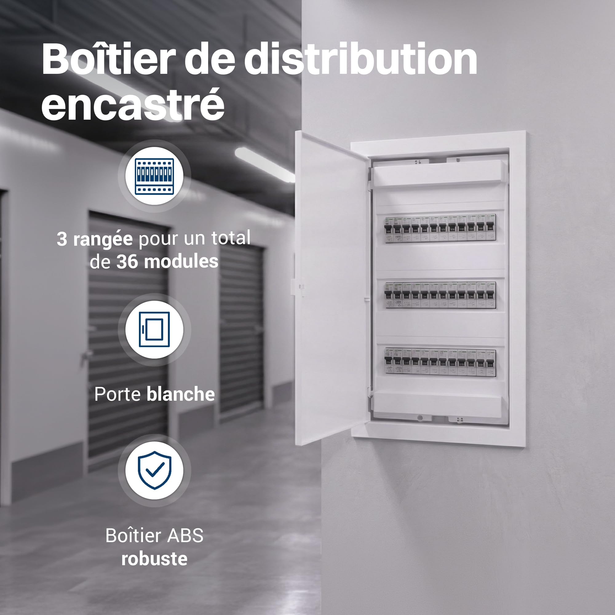 Intratec Coffret Électrique Encastré 3 Rangée – Tableau de Distribution IP40 pour 36 Modules avec Porte Blanche et Rail DIN pour Installation Électrique Maison & Professionnel – 592 x 347 x 92mm