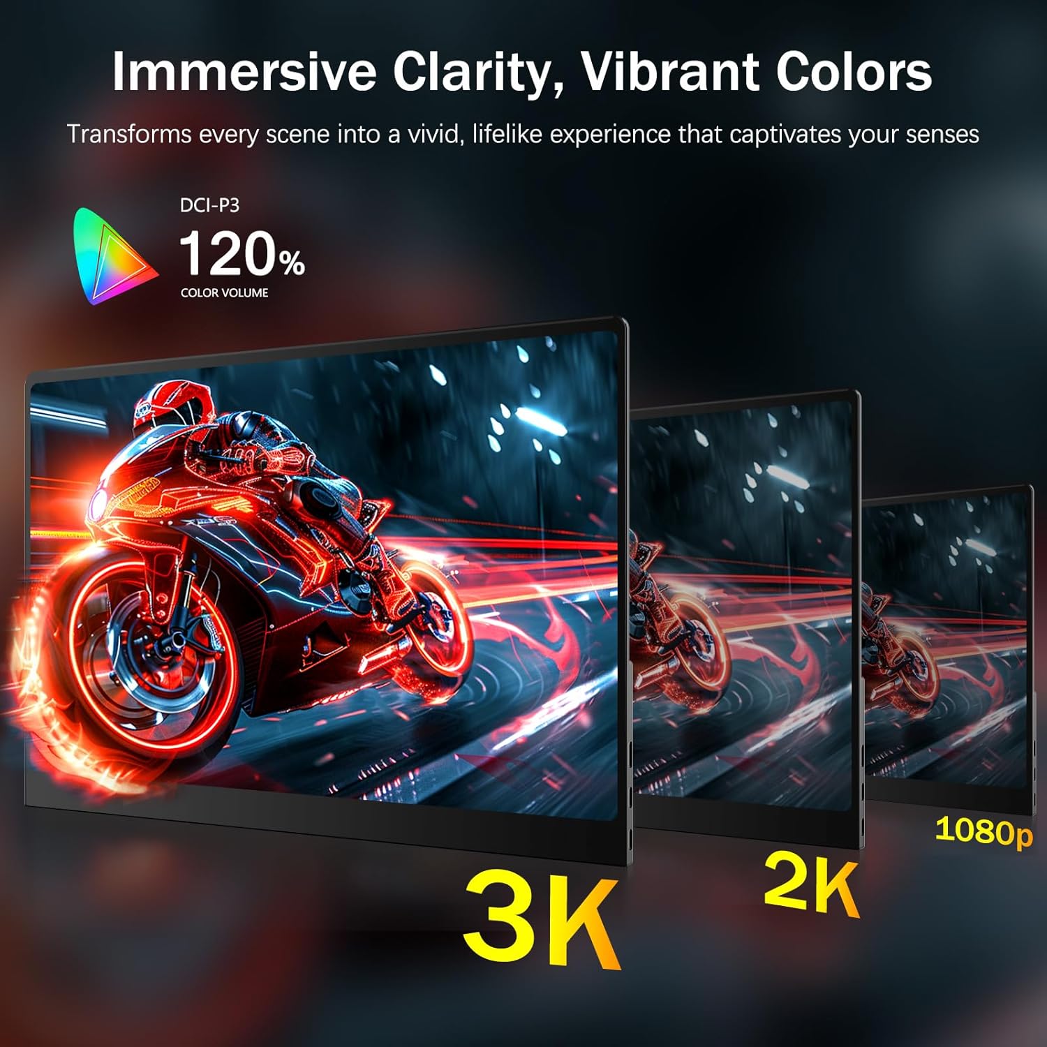 OLED Portable Monitor 16", 3K 2880x1800 120Hz 0.1ms USB-C HDMI Portable Monitor with 120% DCI-P3 Built-in Kickstand & Speakers for Laptop Windows Mac Phone Switch PS5, Black - Image 4