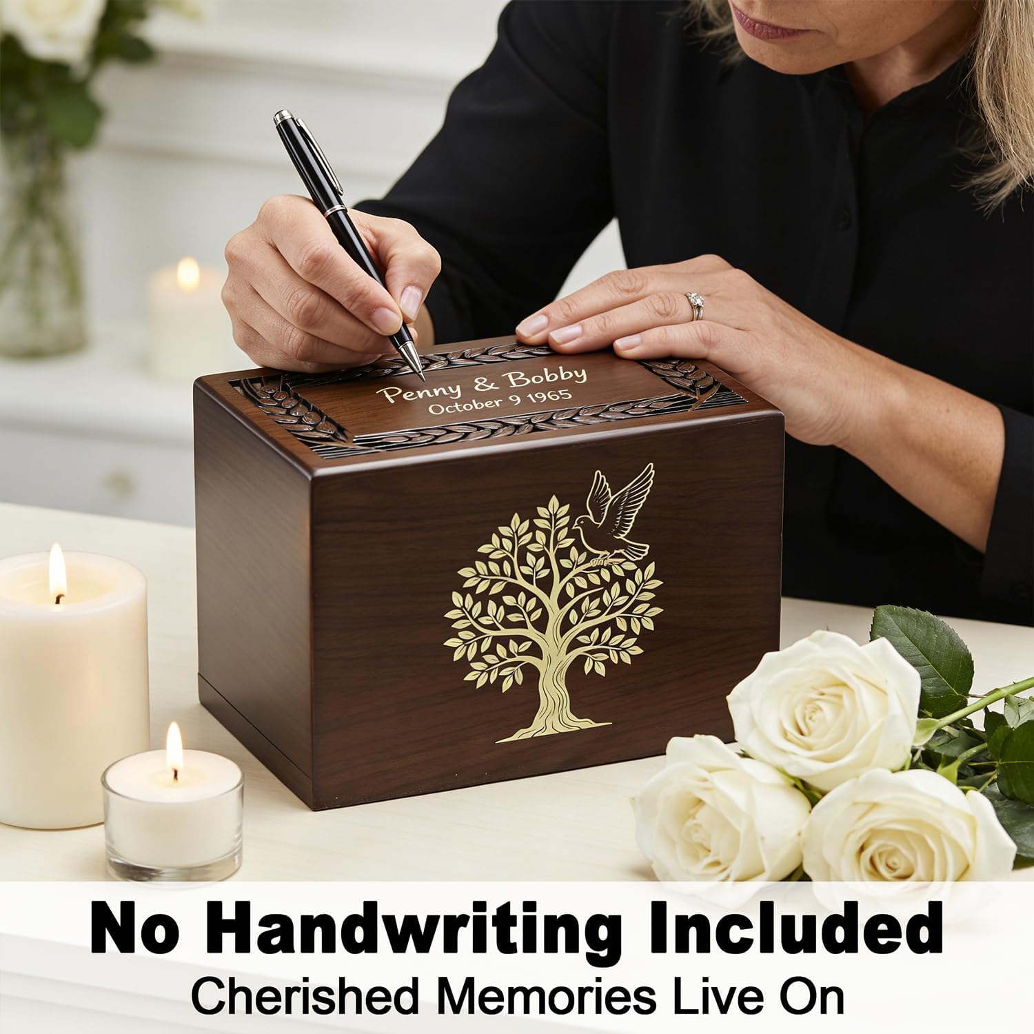 Golden Wheat & Tree of Life Cremation Urn for Human Ashes Adult & Pet Ashes, Crafted Peace Dove Engraved Memorial Urn, 250 lbs Capacity, Velvet Lined Funeral Keepsake