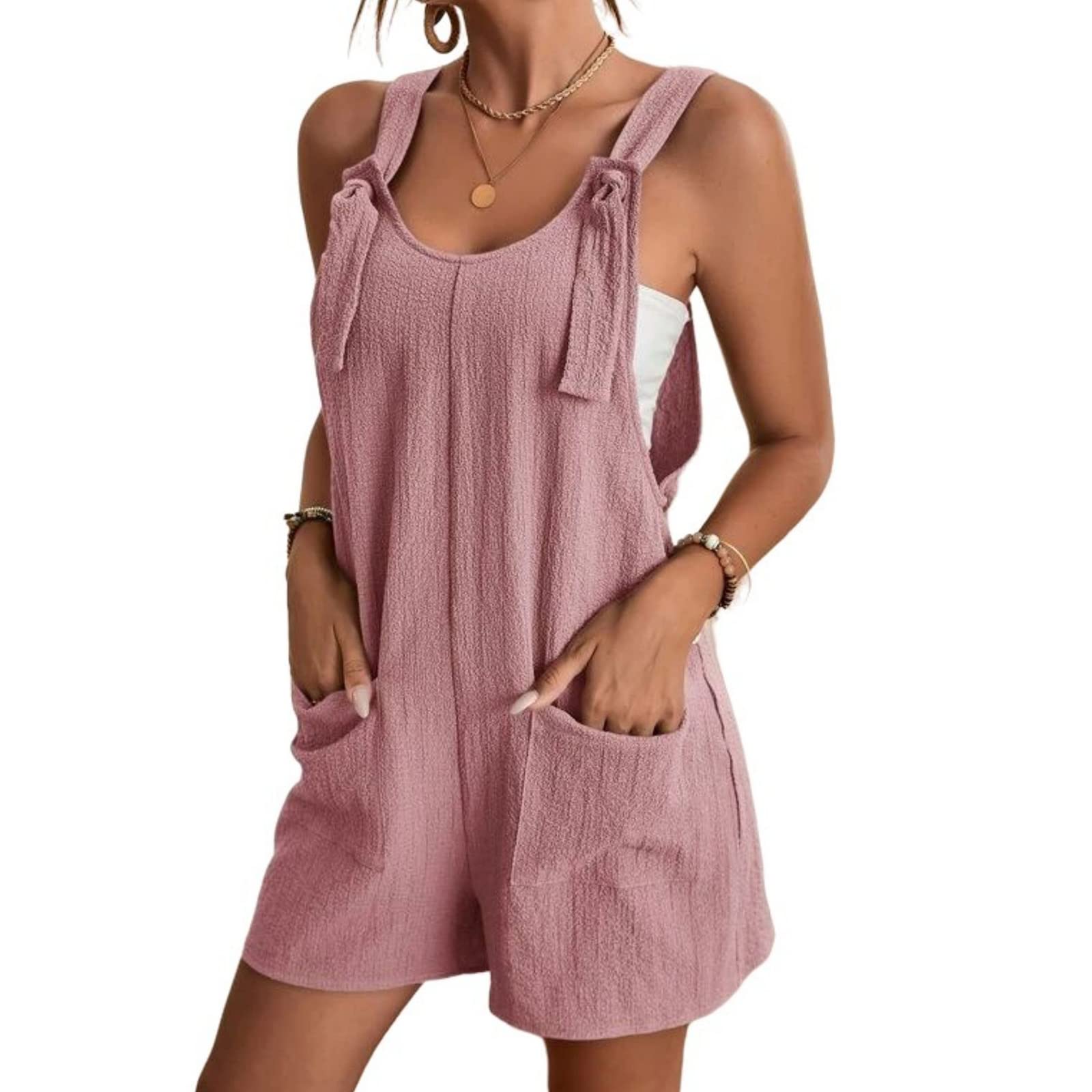 Women's Romper Sleeveless Overall Shorts Adjustable Casual Summer Jumpsuit with Pockets Loose Beach Vacation
