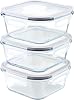 حاويات تخزين المواد الغذائية الزجاجية Franklin Lade | 3 قطع مجموعة مربعة 800 مل | BPA-Free Airtight LeakProof Lid | حاويات المواد الغذائية الزجاجية | حاويات زجاجية بأغطية | فرن وفريزر وغسالة أطباق آمنة