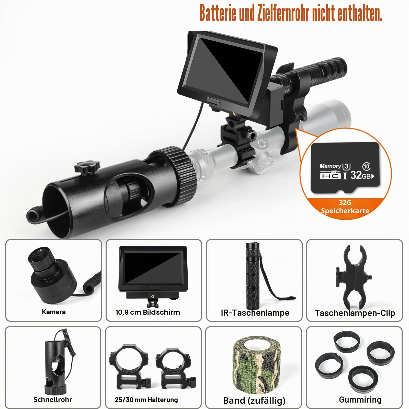 KinZon HD-Nachtsichtbrille für die Jagd, professionell, SD-Karte 32 G im Lieferumfang enthalten, Infrarot HD 720P mit 4,3 Zoll Bildschirm.