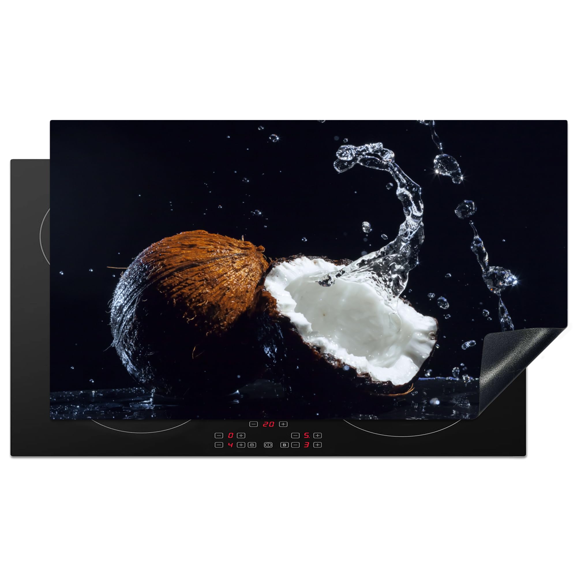 KitchenYeah© Induction Hob Protector Mat 20.8"x36" / 91.6x52.7 cm Cooker Top Protectors Cover Ceramic Covers Electric Hobs Vinyl Coconut - Still Life - Water - Black - Fruit
