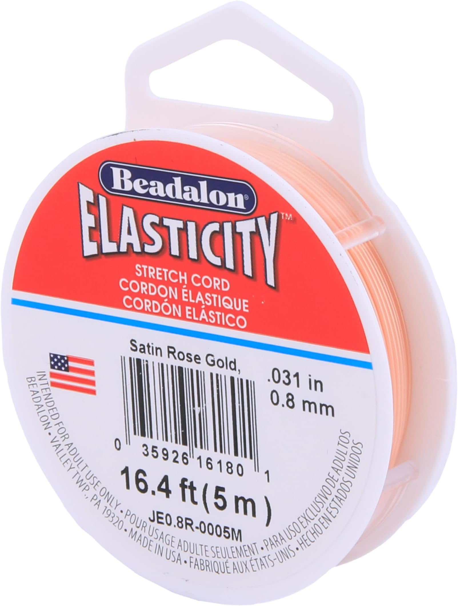 Elasticity Stretch Cord Elastic Cord | Satin Rose Gold | Latex-Free Rubber | 0.8 mm 5 m Spool for Bracelet Making