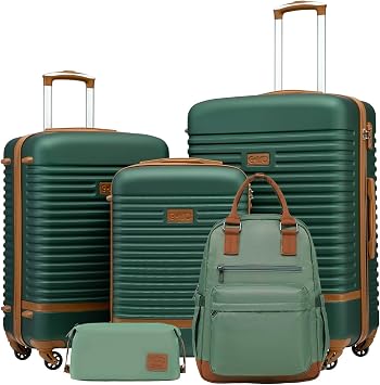 COOLIFE Suitcase Set, 5 Piece Luggage Sets with Travel Backpack & Wash Bag | 20"+24"+28" Suitcase for Family Travel, Lightweight ABS, TSA Lock, YKK Zipper, 360  Spinner Wheels, Telescopic Handle