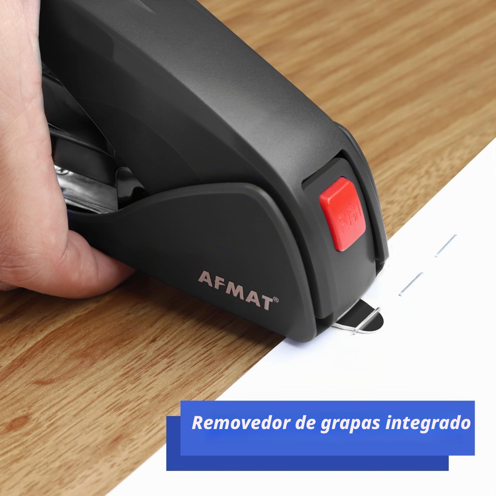 AFMAT Grapadora de escritorio sin esfuerzo, capacidad de 50 hojas, ergonómica, grapadora de oficina para grapar con un dedo, tamaño que ahorra espacio para el hogar, la oficina ES10