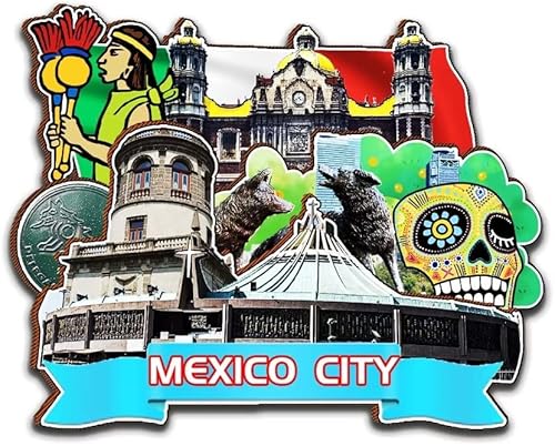 Imán de la Ciudad de México para nevera de madera 3D Monumentos de viaje coleccionables, recuerdos, decoración hecha a mano, 2