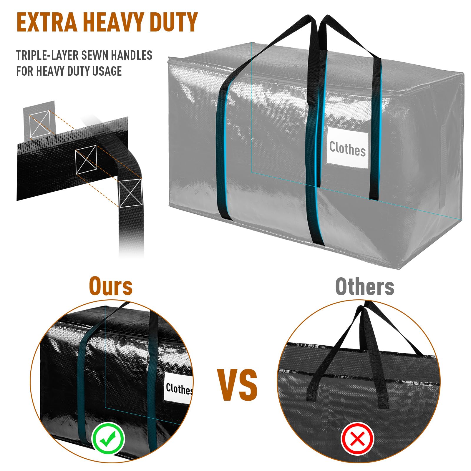 Lot de 4 Grandes Boîtes de Déménagement Transparentes et Solides avec Couvercle, Sacs de