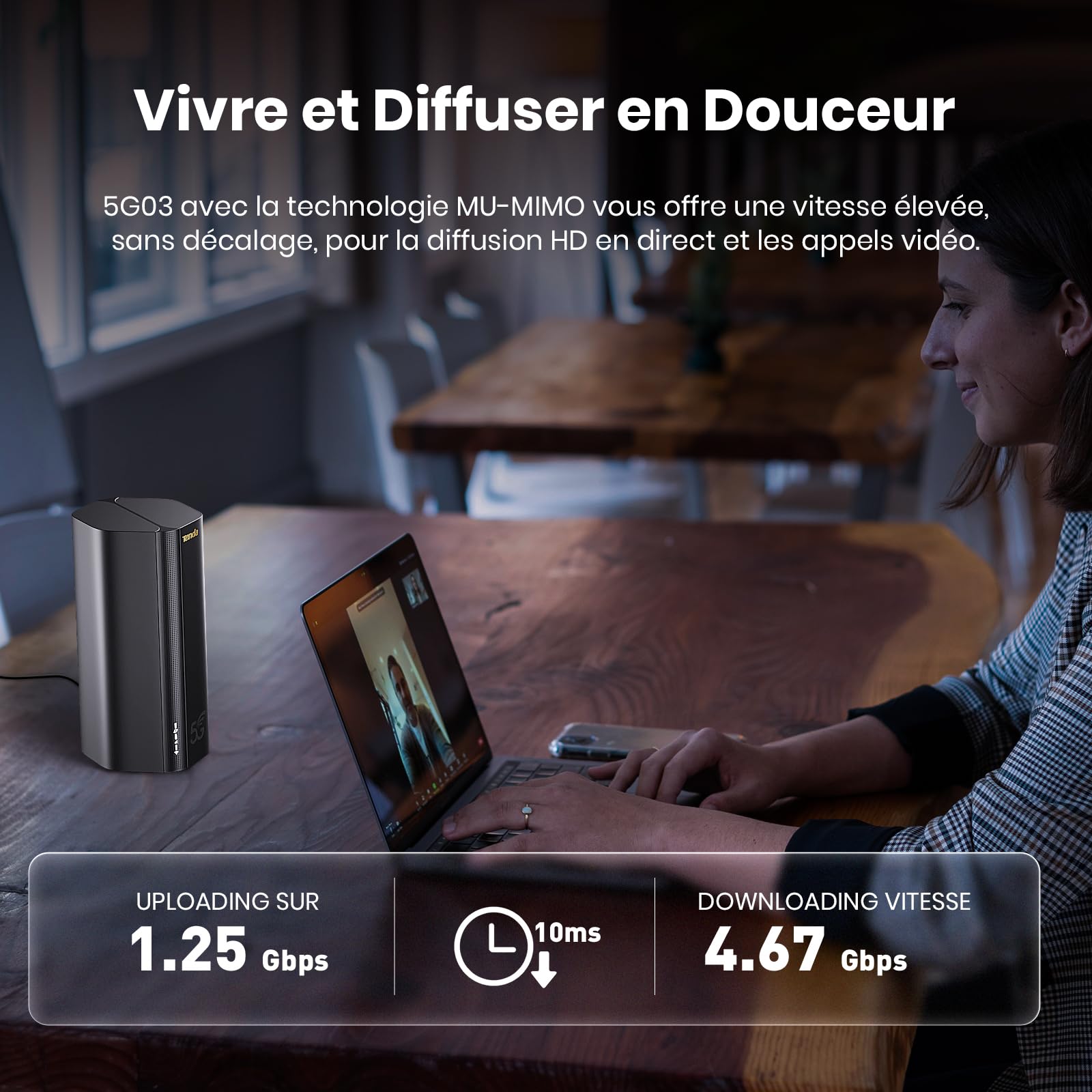 Tenda Routeur 5G NR SIM, Routeur Wi-FI 6 Mesh AX1800, Box 5G, Plug&Play, Easy Mesh, 2 Ports Gigabit, Connecte Jusqu’à 128 Appareils, WPA3,Débit Jusqu’à 4,67 Gbps(5G03)