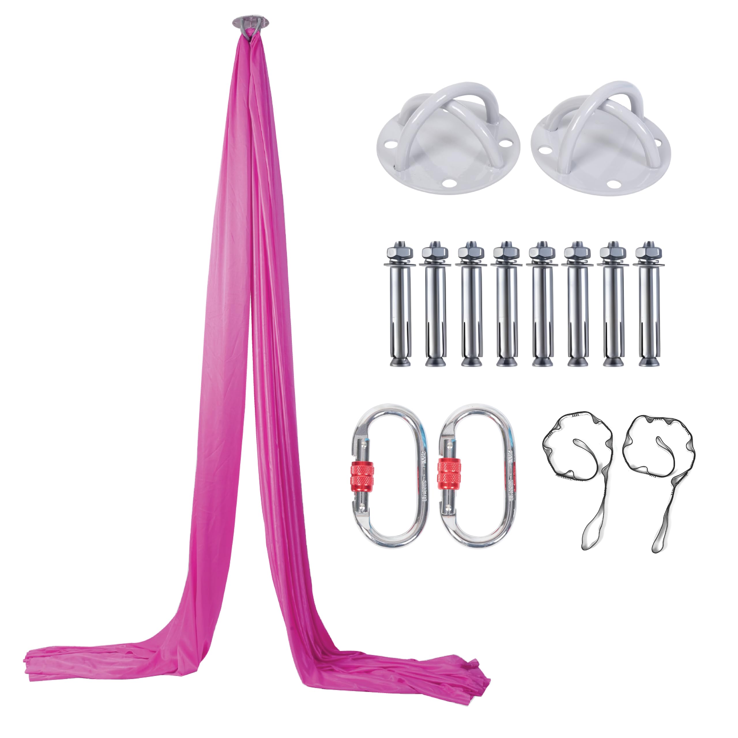 Aerial Silks Kit - 2 Daisy Chains, 2 Stainless Steel Carabiners, 8 Expansion Screws for Concrete Structure, 2 Ceiling Brackets for Aerial Arts & Soft
