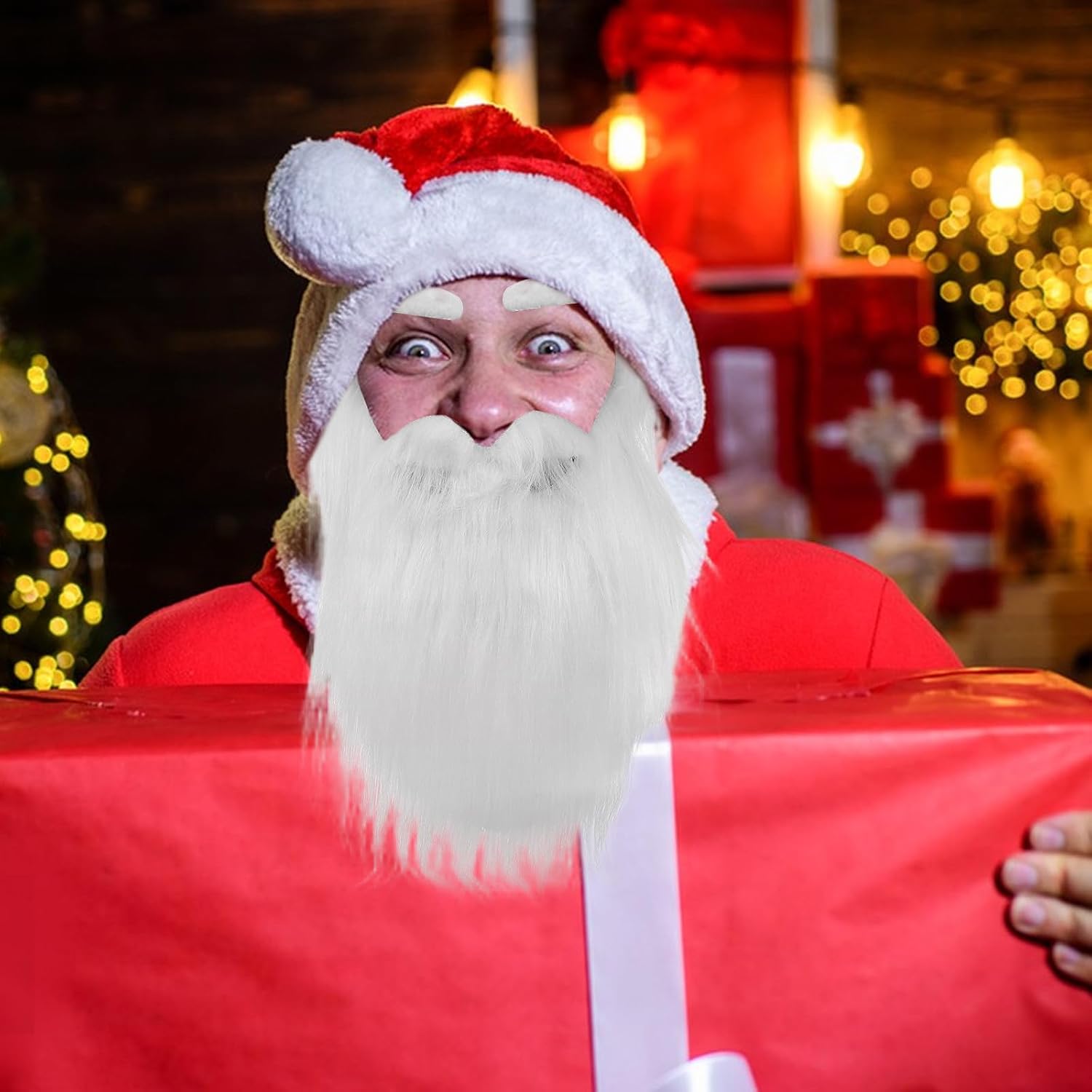 Toyvian Fake Beard And Eyebrows Set, White Gnome Santa Plush Beard Christmas Costume Xmas Party Props for Cosplay, Holiday Dressing Up, Costume Accessory - Image 9
