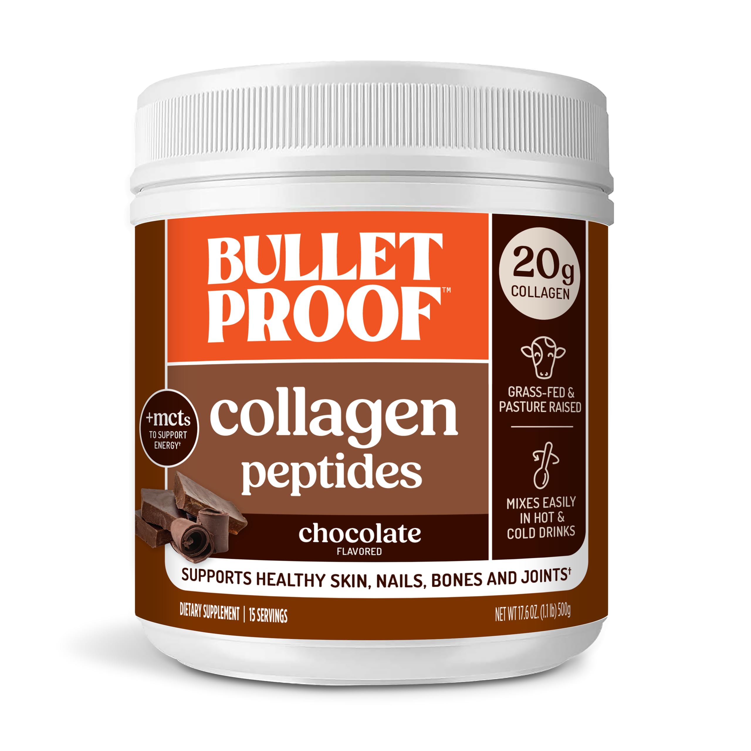 Bulletproof Collagen Peptides Protein Powder - Chocolate Flavored Hydrolyzed, Grass Fed, Pasture Raised, Ketogenic Diet, Amino Acid Building Blocks for High Performance (17.6 oz)