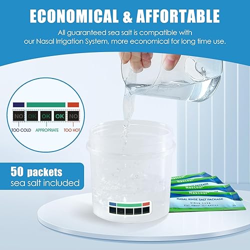 Miniatura 6 de Sistema de riego nasal con 50 paquetes de solución salina, colección de residuos automáticos, modos duales (blanco)