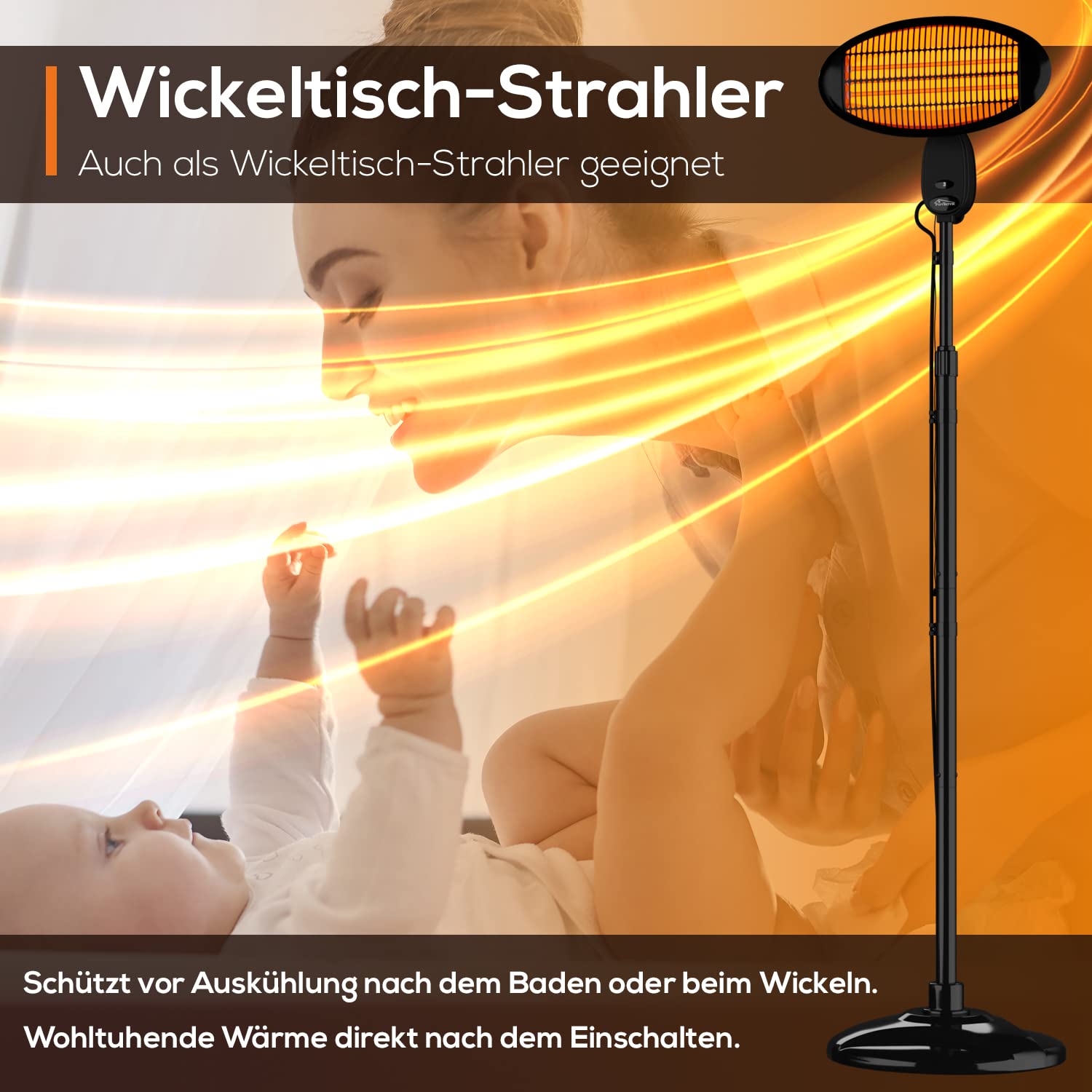 Tronitechnik® Infrarot Heizstrahler 2000 Watt Standheizer Terrassenheizer Terrassenstrahler Wärmestrahler für die Terrasse, Wickeltisch-Strahler, schwarz, Innen & Außen, höhenverstellbar, neigbar