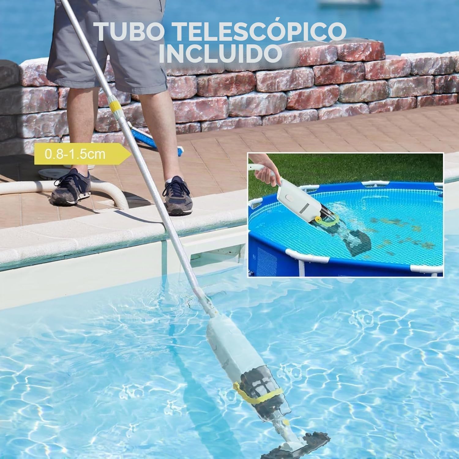 Lydsto S1 Aspirador de Piscina, Aspirador Sin Cable para Piscinas con Mango Telescópico, 60 Minutos Limpieza, para Piscinas, Bañeras de Hidromasaje, SPA