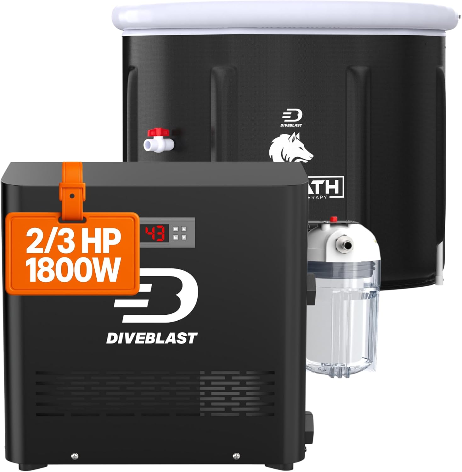 Cold Plunge Tub With Water Chiller, Pump and Filter - Low Consumption 2/3 HP Cold Plunge Chiller - Cools Water Down to 39°F