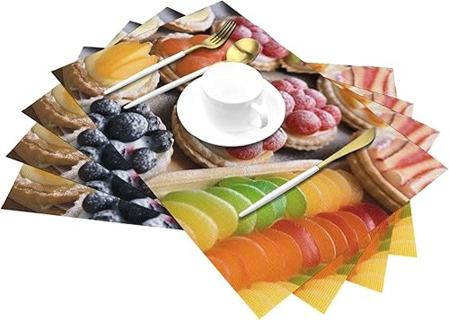 Miniatura 6 de 6 PCS PVC Placemats Set Place Mats Fresh Sweet Tarts Non-Slip Weave Place Mats 12" x 18" Farmhouse Table Mat Set for Family Dinners Wedding Parties