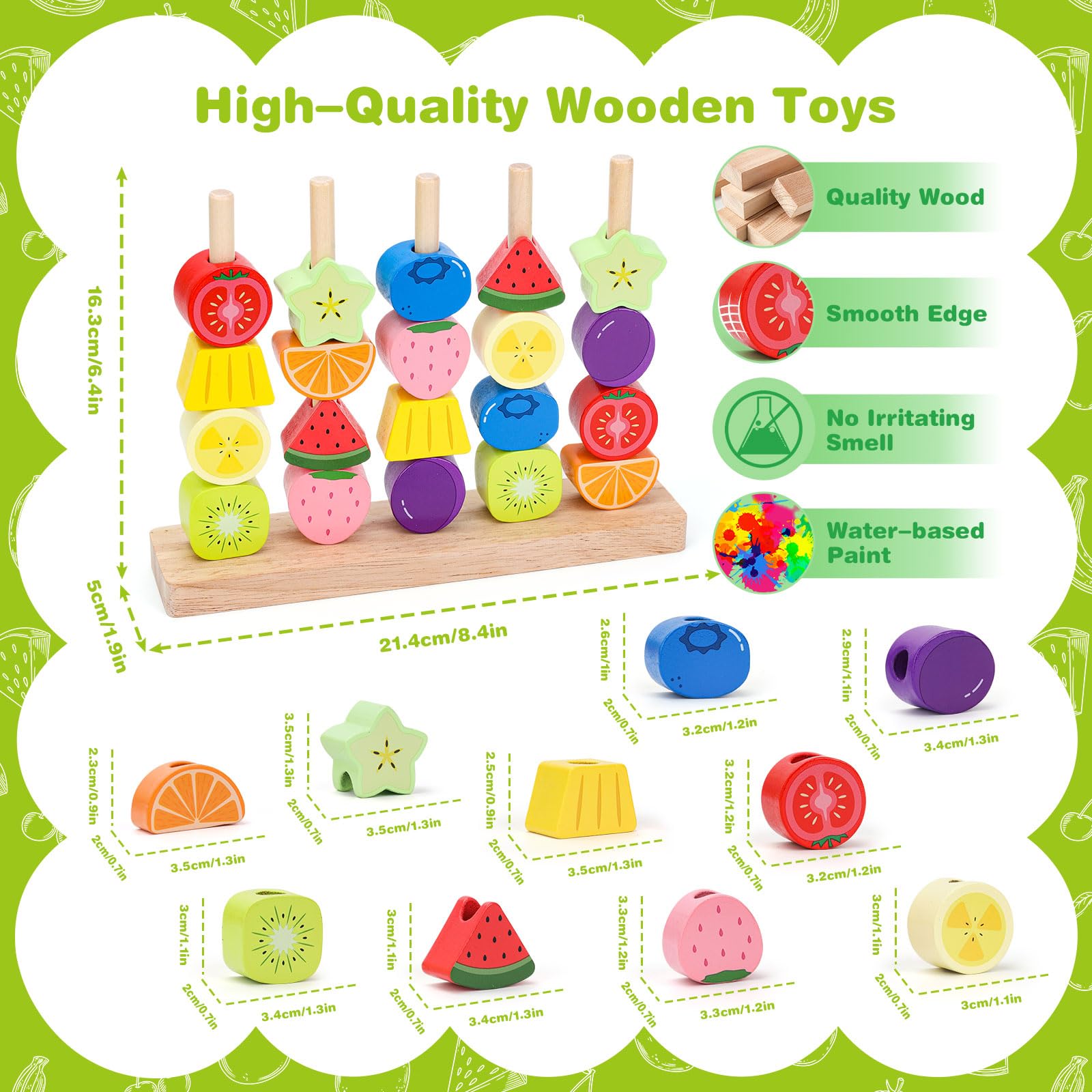 Giochi Montessori In Legno 2-5 Anni | Set Ciotole Frutta E Perline Con Pinza E Cucchiaio, Motricità Fine - 2