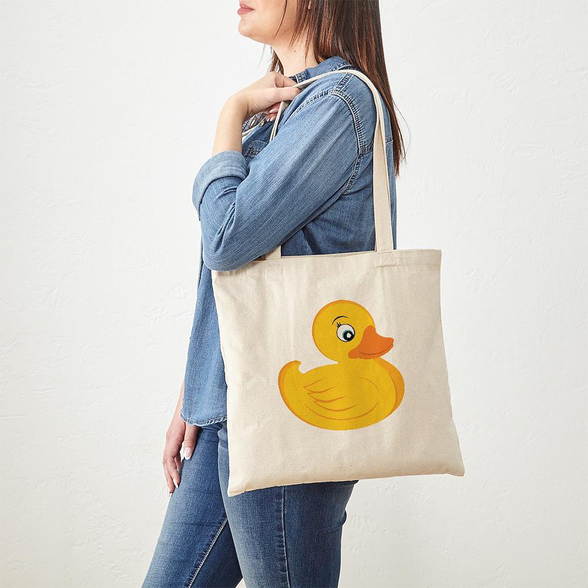 Rubber Ducky Tote Bag - Natural Canvas Reusable Shopping Bag, Fun Design