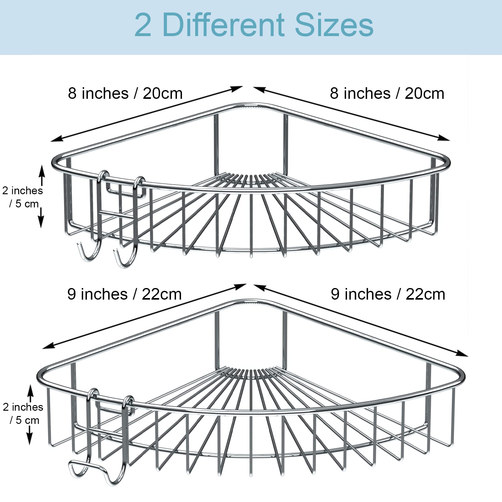 Jovware Shower Shelf for inside Shower, Shower Shelf Corner, Shower Corner Caddy, Adhesive Shower Caddy, Shower Wall Caddy, Stainless Steel Shower Caddy Suction No Drill 2 Pack Silver
