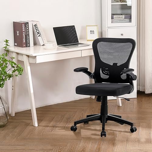 Miniatura 7 de Furniliving Silla de oficina ergonómica de malla, silla de oficina en casa, silla de trabajo con respaldo medio con soporte lumbar, función de