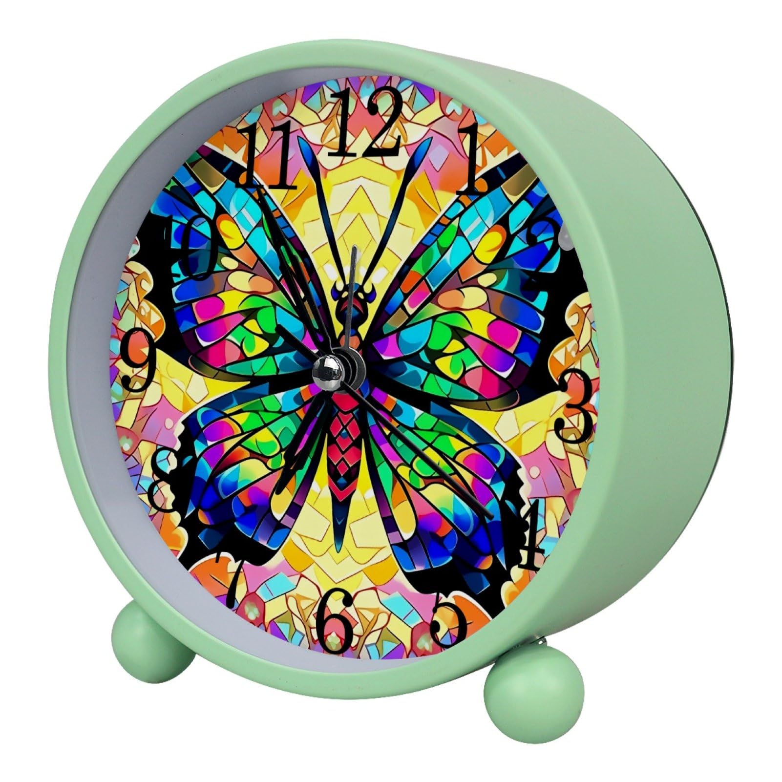 etoenbrc Watercolor Butterfly Silent Analog Alarm Clock Small Battery Operated Clock Slient Plastic Table Clock for Living Room Bedroom Color364