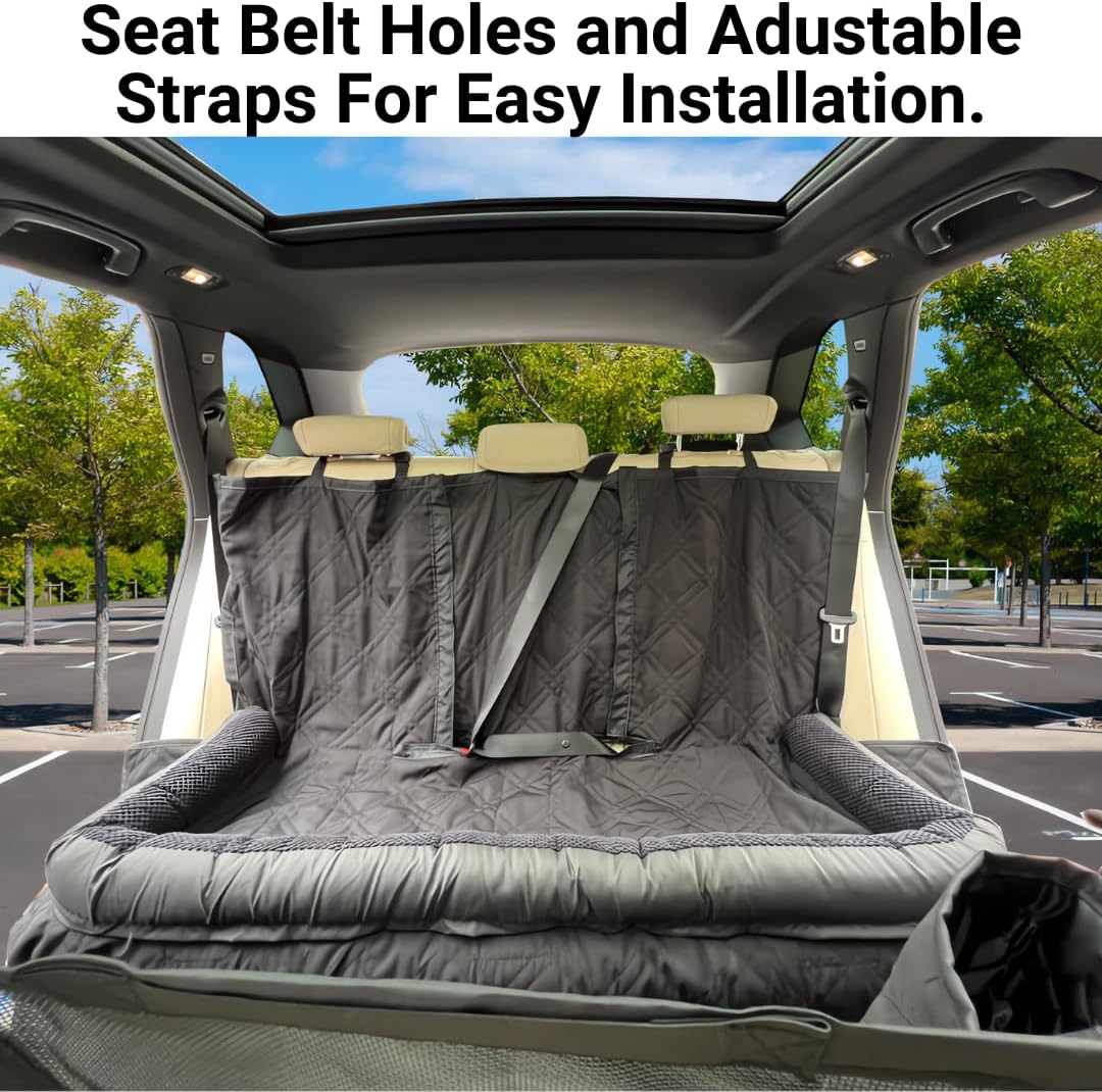 Formosa Covers Premium Heavy Duty Dog Bed Kid Car Back Seat Cover with PetGuard | Waterproof, Fitted Washable Protector, Pet Won't Slide | Zipper for Cup Holder | Fits Truck, SUV, Van, 56" x 94" Black