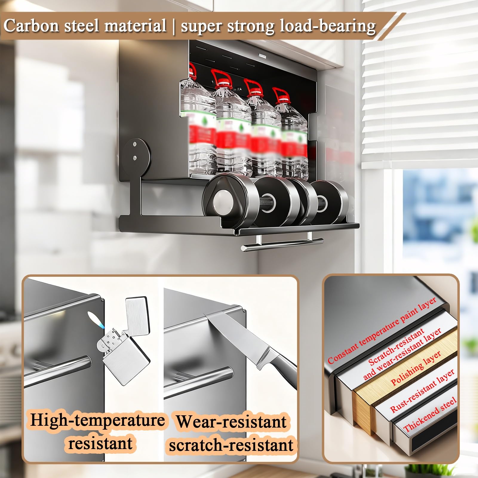 Organizador de especias extraíble de 2 niveles, estante de cocina montado en la pared con ganchos para almacenamiento, solución perfecta para debajo del armario