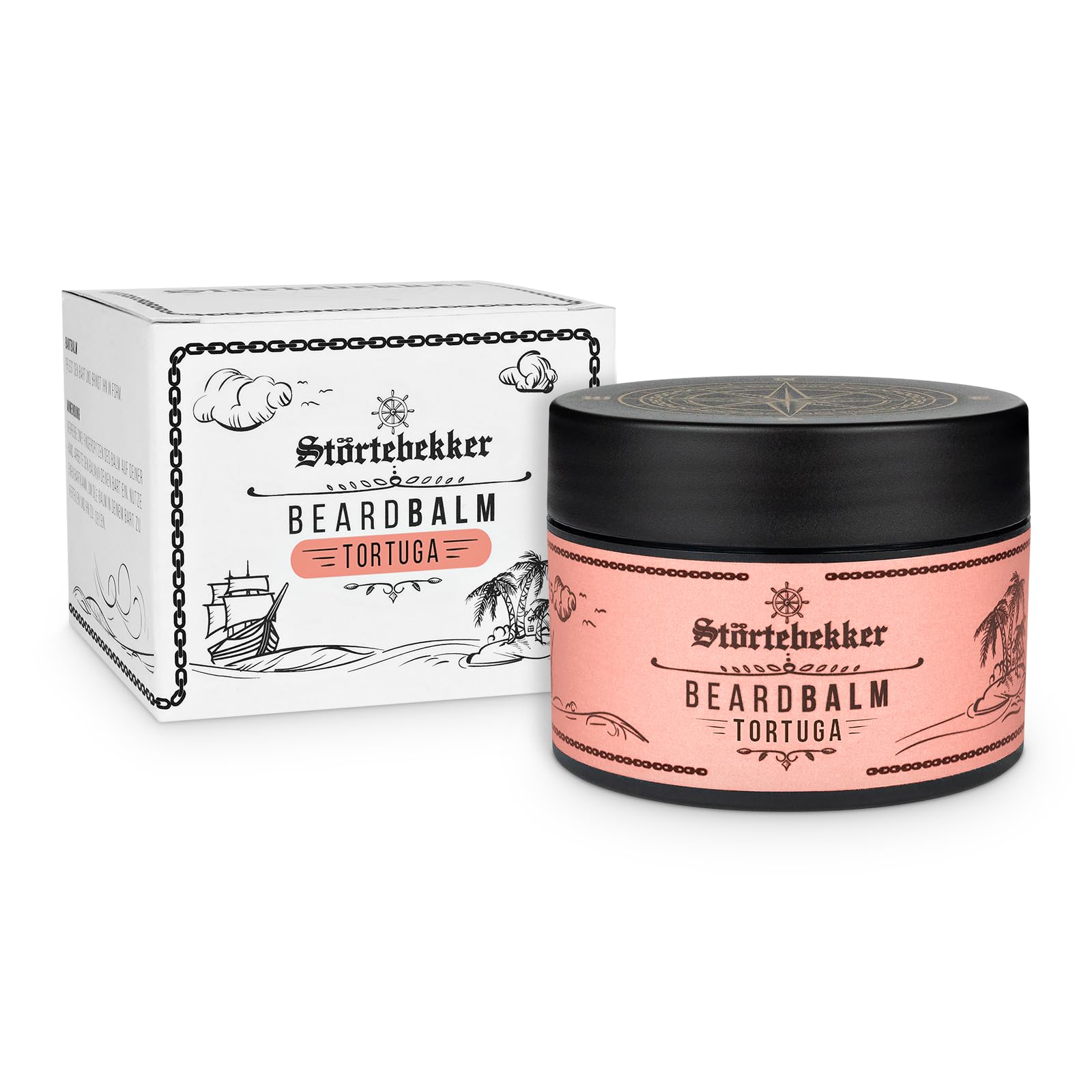 Störtebekker® Premium Beard Bálsamo cuida la barba y la pone en forma, 50 ml, 100% compostable, cera para barba para hombre, aroma picante y fresco Tortuga, bálsamo para barba fabricado en Alemania