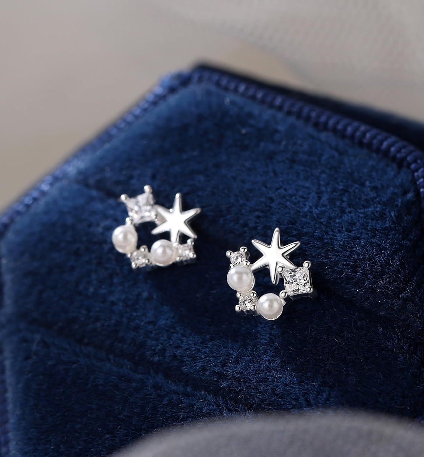 Solid 925 Sterling Silver Star Stud Earrings for Women Teens Small CZ Stud Earrings Pearls Hypoallergenic - Image 4