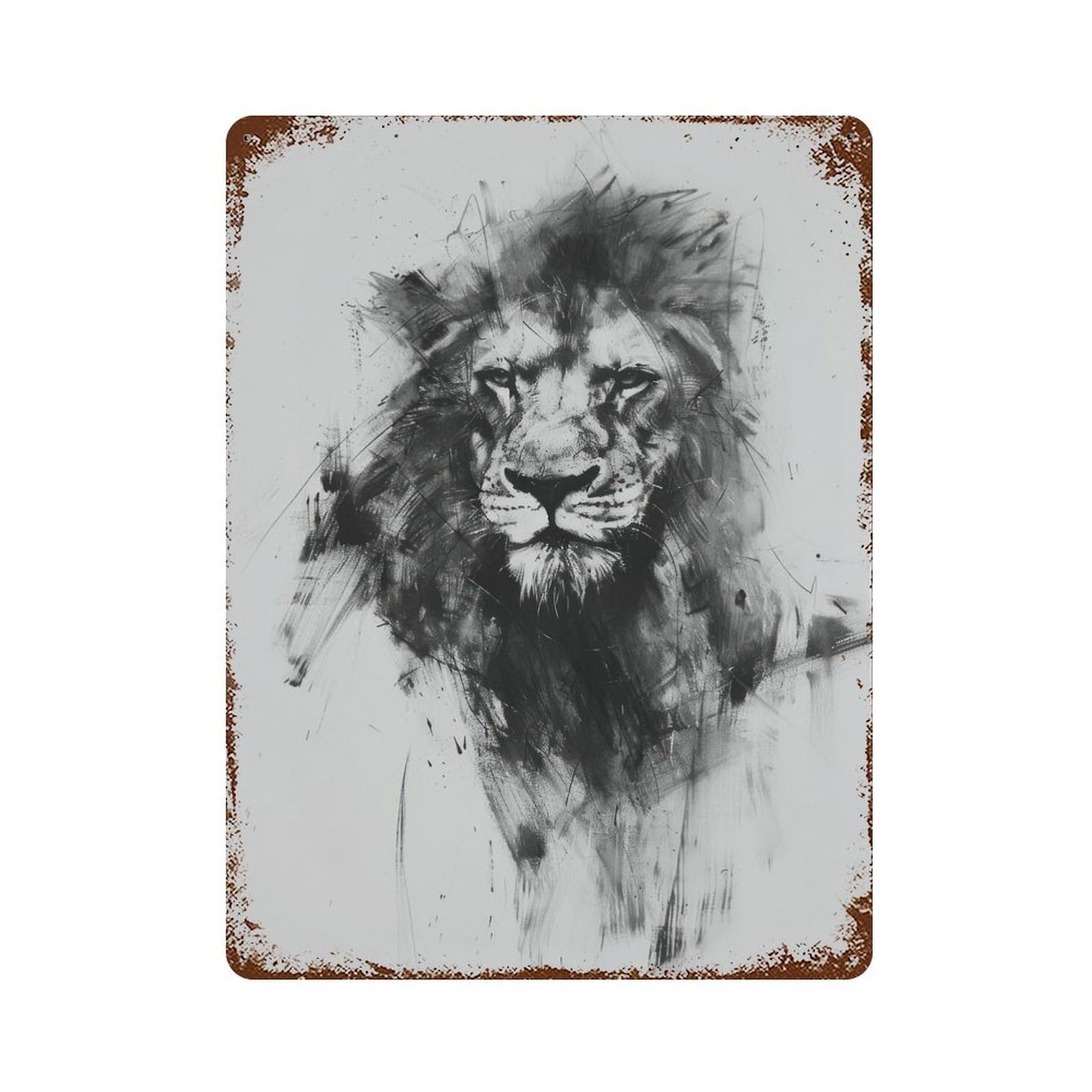 Lion in Charcoal Art Rusty Metal Tin Sign 15.7"x11.8", for Living Room, Hallway And Home Decor, Old School Wall Decor