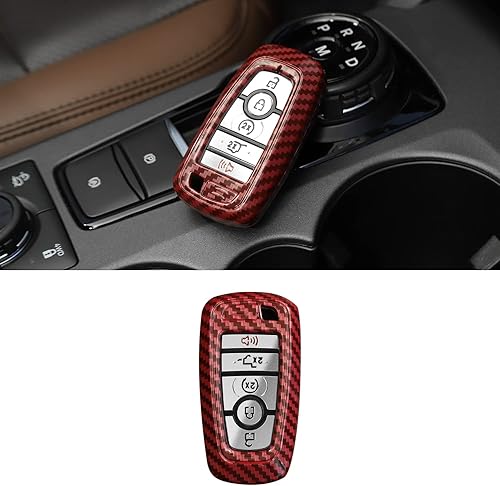 RAZPOY Funda para llavero, protector compatible con Ford F-150 Explorer 2018-2023 y Ford Bronco & Bronco Sport 2021-2023, fibra de carbono roja