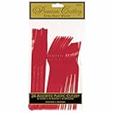 Apple Red Plastic Heavy Weight Assorted Cutlery Set (24 Pc.) - Durable & Elegant Utensils, Perfect for Parties, Events, and Everyday Use