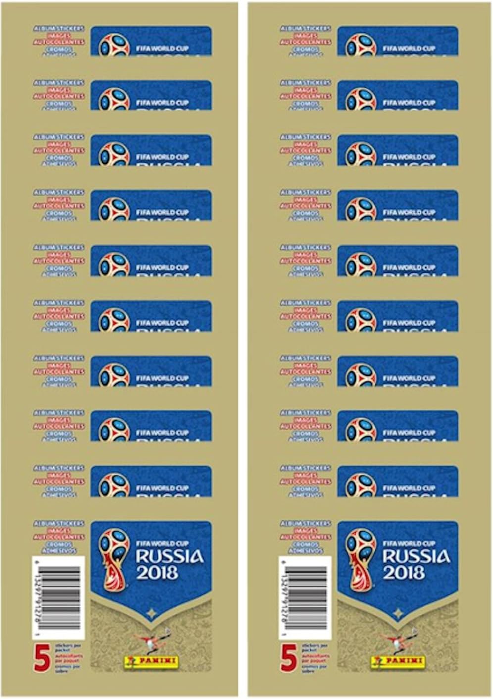 10 PACKS: 2018 Panini World Cup Russia Soccer Stickers (50 total)