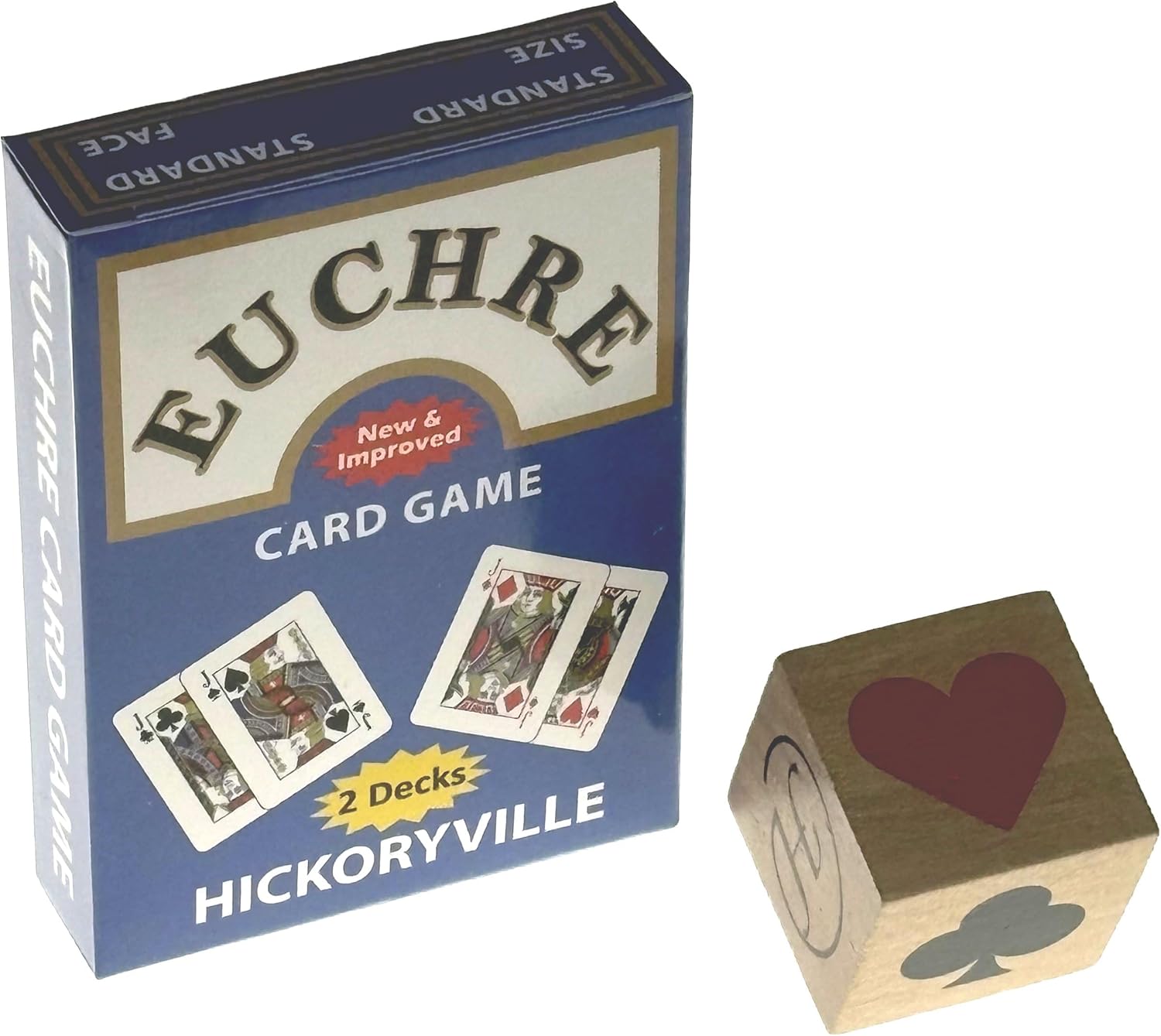 Hickoryville Euchre Playing Cards Set – 2 Decks with Suit Marker Dice – Classic Euchre Card Game Bundle