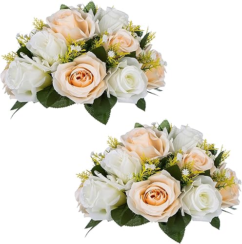 Miniatura 28 de NUPTIO Centros de mesa de flores para mesas de boda: arreglo de 6 piezas de flores artificiales rosas y blancas para bodas y fiestas - Rosas Rosa y